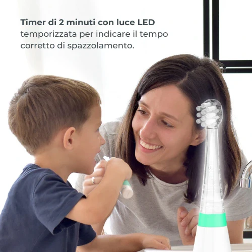 SONIC CLEAN CARE - Spazzolino elettrico per neonati e bambini CON 2 TESTINE PICCOLE e 1 MEDIA INCLUSE  3m+
